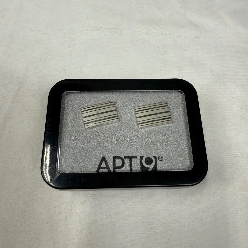 Apt‎ 9 Mens Silver Tone Striped Rectangular Cufflinks 61AN43X006 New in Box